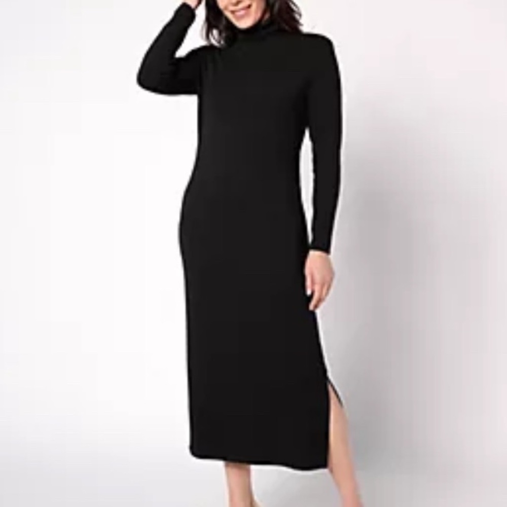 Women W/ Control black turtleneck long sleeve SZ Large Petite. 14-16 midi dress